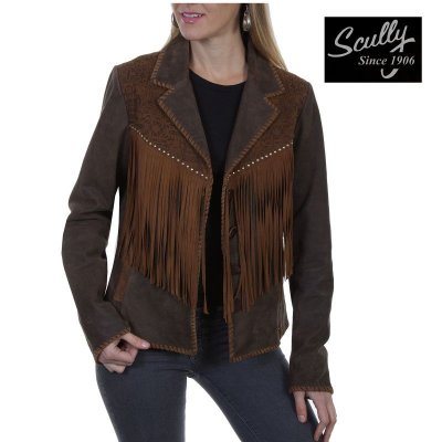 画像1: スカリー レディース ラムスエード フリンジ レザー ジャケット（ブラウン）/Scully Lamb Suede Leather Fringe Jacket(Women's)