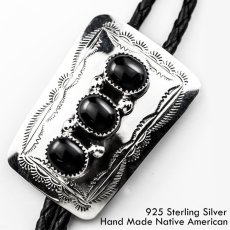 画像1: シルバー&オニキス ボロタイ ネイティブアメリカン ナバホ族 ハンドメイド/Navajo Sterling Silver Bolo Tie (1)