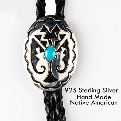 画像1: ネイティブアメリカン ナバホ族 ハンドメイド シルバー&ターコイズ ボロタイ/Navajo Sterling Silver&Turquoise Bolo Tie