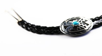 画像2: ネイティブアメリカン ナバホ族 ハンドメイド シルバー&ターコイズ ボロタイ/Navajo Sterling Silver&Turquoise Bolo Tie