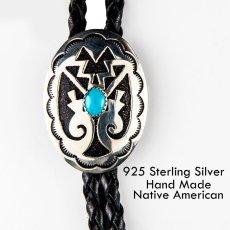 画像1: ネイティブアメリカン ナバホ族 ハンドメイド シルバー&ターコイズ ボロタイ/Navajo Sterling Silver&Turquoise Bolo Tie (1)