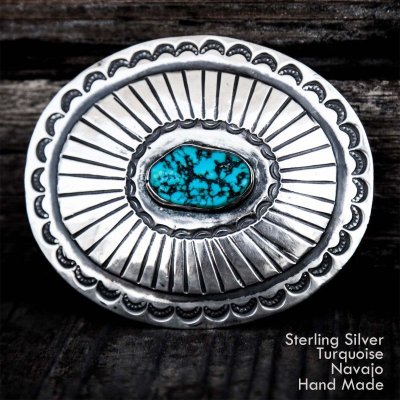 画像1: ナバホ ターコイズ&スターリングシルバー ハンドメイド ビンテージ バックル/Navajo Sterling Silver Vintage Buckle