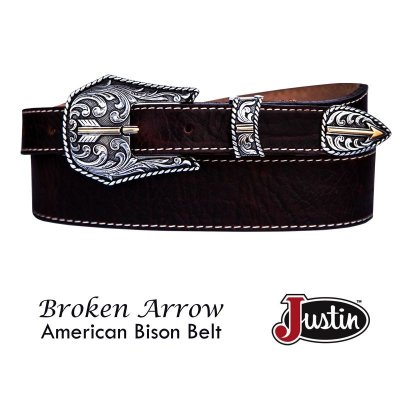 画像1: ジャスティン ブロークン アロー バッファロー ベルト（ブラウン）/Justin Broken Arrow Amercan Bison Belt(Brown)