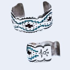 画像2: ナバホ スターリングシルバー チップインレイ ハンドメイド ブレスレット/Navajo Sterling Silver Chip  Inlay Bracelet (2)
