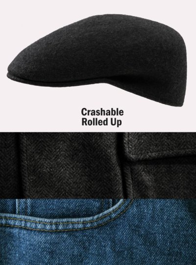 画像1: ハンチングキャップ・クラッシャブル&ロールアップ ウール カフリーハット（チャコール）/Cuffley Hat(Charcoal)