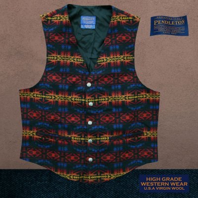 画像1: ペンドルトン U.S.A ヴァ－ジン ウール ベスト（ブラック・ブルー・バーガンディー）L/Pendleton U.S.A Virgin Wool Vest(Black/Blue/Burgundy)