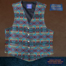 画像1: ペンドルトン U.S.A ヴァ－ジン ウール ベスト（ターコイズ・レッド）L/Pendleton U.S.A Virgin Wool Vest(Turquoise/Red) (1)