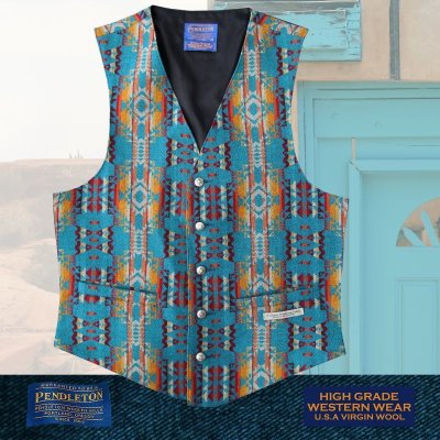 画像1: ペンドルトン U.S.A ヴァ－ジン ウール ベスト（ターコイズ）/Pendleton U.S.A Virgin Wool Vest(Turquoise)