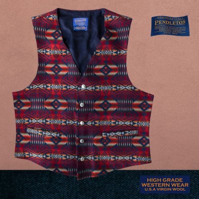 画像1: ペンドルトン U.S.A ヴァ－ジン ウール ベスト（ネイビー・レッド）L/Pendleton U.S.A Virgin Wool Vest Carson Springs(Navy/Red)