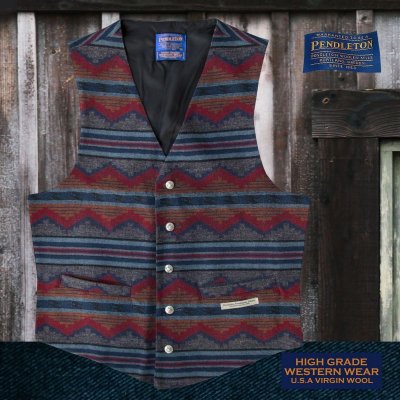 画像1: ペンドルトン U.S.A ヴァ－ジン ウール ベスト（チャコール・ブルー）/Pendleton U.S.A Virgin Wool Vest Pinetop(Charcoal/Blue)