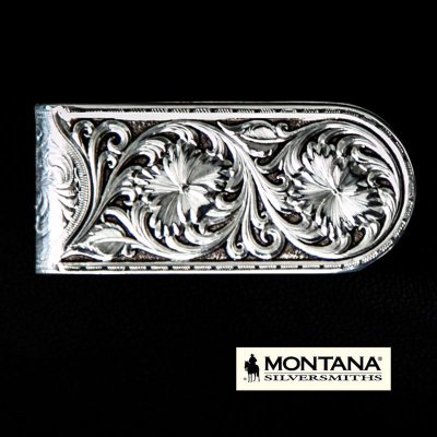 画像1: モンタナシルバースミス アンティークシルバー シェリダンワイルドローズ マネークリップ/Montana Silversmiths Antiqued Sheridan Rose Money Clip