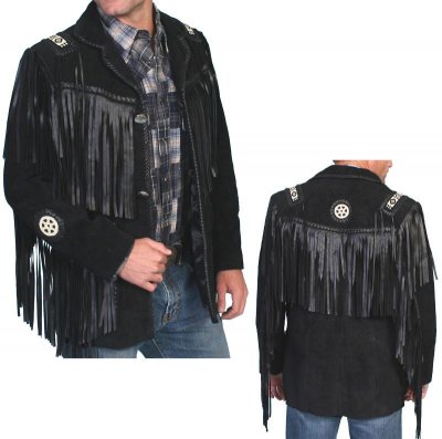 画像1: ウエスタン レザーフリンジジャケット（ブラック）/Western Leather Fringe Jacket