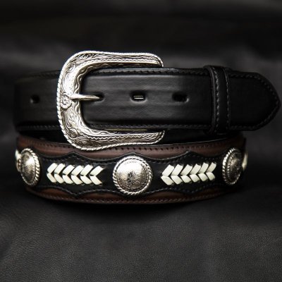 画像1: ノコナ ツートン コンチョ ウエスタン ベルト（ブラウン・ブラック）/Nocona Hired Hand Western Belt(Brown/Black)