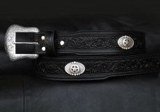 画像5: スターコンチョ&フラワー レザーベルト（ブラック）34/Western Floral Embossed Leather Belt(Black) (5)