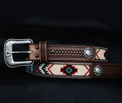 画像1: アリアット マルチカラー・コンチョ ウエスタン レザーベルト（ブラウン）34/Ariat Western Belt(Brown)