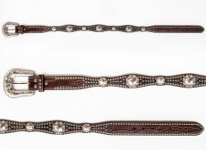 画像3: ノコナ ラインストーン・スタッズ クロコダイルデザイン スカロップ ベルト（ブラウン・ターコイズ）/Nocona Western Belt(Brown) (3)