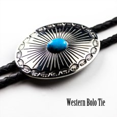 画像1: ウエスタン ボロタイ シルバーオーバル・ターコイズ/Western Bolo Tie (1)