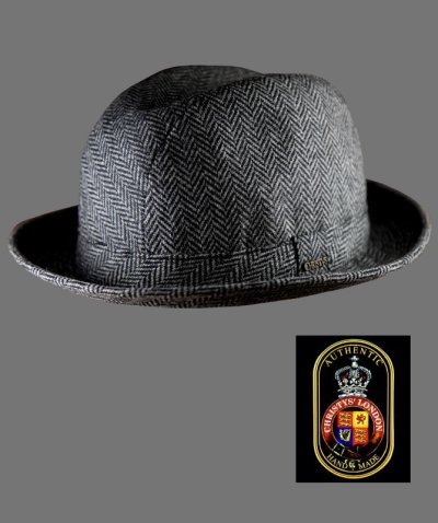 画像1: クリスティーズロンドン ヘリンボーン ウール ハット（チャコール）/Christys' London Wool Hat(Charcoal)