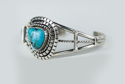 画像2: キングマンターコイズ&スターリングシルバー ナバホ ハンドメイド ブレスレット/Navajo Sterling Silver&Kingman Turquoise Bracelet