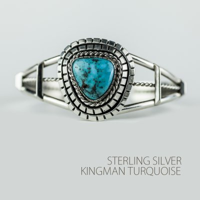 画像1: キングマンターコイズ&スターリングシルバー ナバホ ハンドメイド ブレスレット/Navajo Sterling Silver&Kingman Turquoise Bracelet