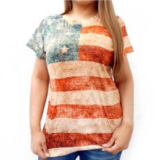 画像1: レディース ウエスタン 半袖Tシャツ（星条旗）/American Flag Short Sleeve T-shirt(Women's) (1)