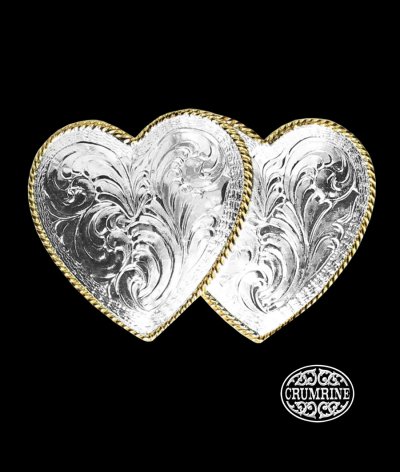 画像1: クラムライン ダブル ハート ベルト バックル（シルバー・ゴールド）/Crumrine Double Heart Belt Buckle(Silver/Gold)