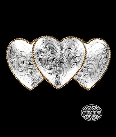 画像1: クラムライン トリプル ハート ベルト バックル（シルバー・ゴールド）/Crumrine Triple Heart Belt Buckle(Silver/Gold)