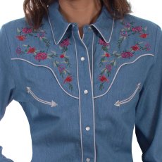 画像2: スカリー ローズ刺繍 デニム ウエスタン シャツ（長袖/デニム）/Scully Long Sleeve Western Shirt(Women's) (2)