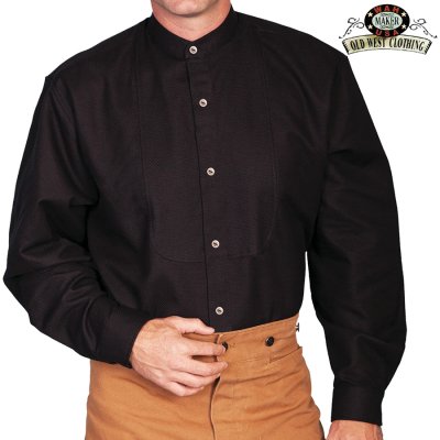 画像1: ワーメーカー バンドカラー インセットビブ オールドウエストシャツ（ブラック）/Wah Maker Band Collar Inset Bib Old West Shirt(Black)