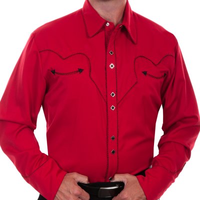 画像1: スカリー キャンディケイン パイピング ウエスタン シャツ（長袖/レッド・ブラック）/Scully Long Sleeve Western Shirt(Crimson)