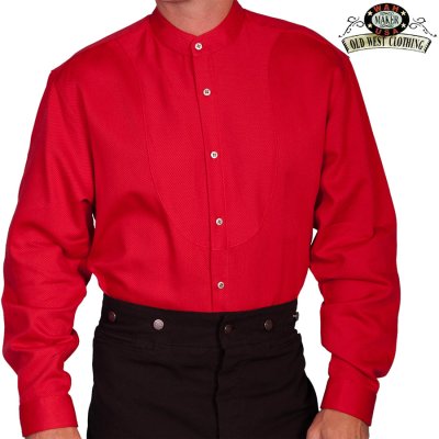 画像1: ワーメーカー バンドカラー インセットビブ オールドウエストシャツ（レッド）/Wah Maker Band Collar Inset Bib Old West Shirt(Red)