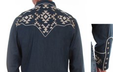 画像3: スカリー アズテック刺繍 ウエスタン シャツ（長袖/デニム）/Scully Long Sleeve Embroidered Western Shirt(Men's) (3)