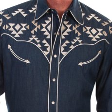 画像2: スカリー アズテック刺繍 ウエスタン シャツ（長袖/デニム）/Scully Long Sleeve Embroidered Western Shirt(Men's) (2)