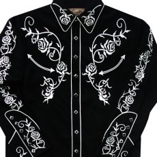 画像3: スカリー 刺繍 ウエスタン シャツ（長袖/ブラック・シルバーホワイト）/Scully Long Sleeve Embroidered Western Shirt (3)