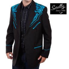 画像4: スカリー フローラル刺繍 ウエスタン ジャケット・ブレザー（ブラック・ターコイズ）44/Scully Floral Embroidery Blazer(Black/Turquoise) (4)