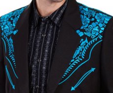 画像2: スカリー フローラル刺繍 ウエスタン ジャケット・ブレザー（ブラック・ターコイズ）44/Scully Floral Embroidery Blazer(Black/Turquoise) (2)