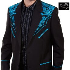 画像1: スカリー フローラル刺繍 ウエスタン ジャケット・ブレザー（ブラック・ターコイズ）44/Scully Floral Embroidery Blazer(Black/Turquoise) (1)