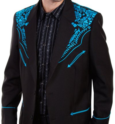 画像1: スカリー フローラル刺繍 ウエスタン ジャケット・ブレザー（ブラック・ターコイズ）44/Scully Floral Embroidery Blazer(Black/Turquoise)