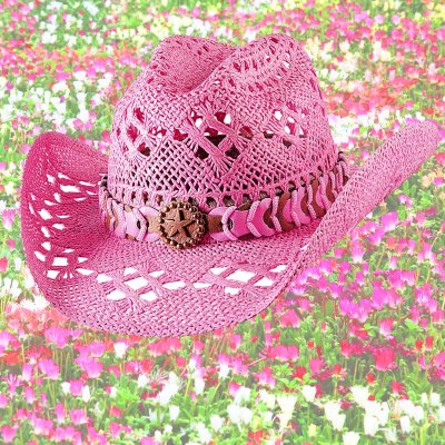 画像1: ブルハイド ウエスタン ストローハット ノーティガール（スター・ピンク）/Bullhide Western Straw Hat Naughty Girl(Pink)