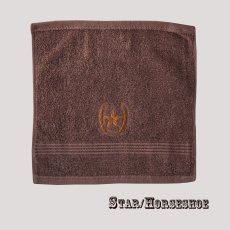 画像1: ウエスタン 刺繍 ウォッシュタオル・ハンドタオル スター＆ホースシュー（ブラウン）/Western Star&Horseshoe Wash Cloth(Chocolate) (1)