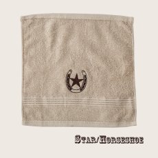 画像1: ウエスタン 刺繍 ウォッシュタオル・ハンドタオル スター＆ホースシュー（カーキ）/Western Star&Horseshoe Wash Cloth(Khaki) (1)