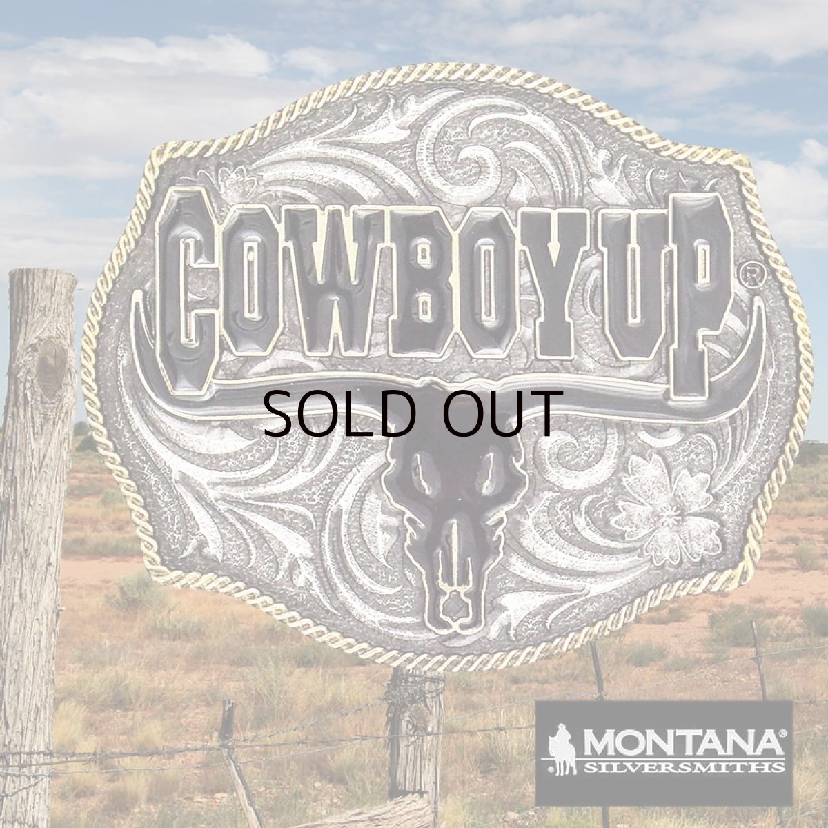 画像1: モンタナシルバースミス カウボーイアップ ロングホーン スカル ベルト バックル/Montana Silversmiths Cowboy Up Longhorn Skull Belt Buckle (1)
