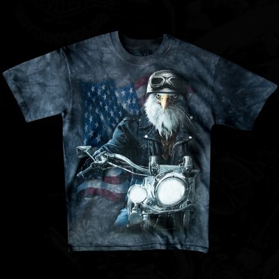 画像1: アメリカンバイカー・アメリカンイーグル＆星条旗 半袖Tシャツ（ブラック）/Motorcycle American Eagle/U.S.A Shortsleeve T-shirt(Black)