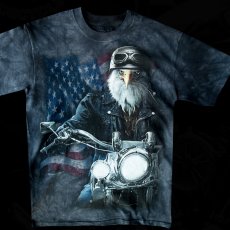 画像1: アメリカンバイカー・アメリカンイーグル＆星条旗 半袖Tシャツ（ブラック）/Motorcycle American Eagle/U.S.A Shortsleeve T-shirt(Black) (1)