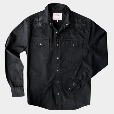 画像1: スナップフロント ウエスタンシャツ（ブラック・ブラックローズ刺繍）/Desperado Long Sleeve Western Shirt(Black/Black Rose)