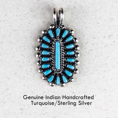 画像1: ズニ インディアン ターコイズ・スターリングシルバー ペンダント トップ/Zuni Handmade Turquoise Sterling Silver Pendant