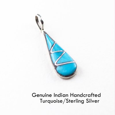 画像1: ズニ インディアン ターコイズ・スターリングシルバー ペンダント トップ/Zuni Handmade Turquoise Sterling Silver Pendant