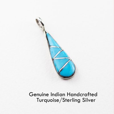 画像1: ズニ インディアン ターコイズ・スターリングシルバー ペンダント トップ/Zuni Handmade Turquoise Sterling Silver Pendant