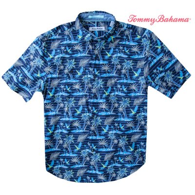 画像1: トミーバハマ パームツリー トロピカル 半袖シャツ（ブルー）XS/Tommy Bahama Short Sleeve Shirt(Blue)