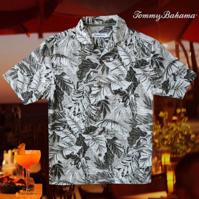 画像1: トミーバハマ シルク ハワイアン シャツ・アロハシャツ（半袖・グレイ/ブラック）/Tommy Bahama Short Sleeve Hawaiian Shirt(Grey/Black)
